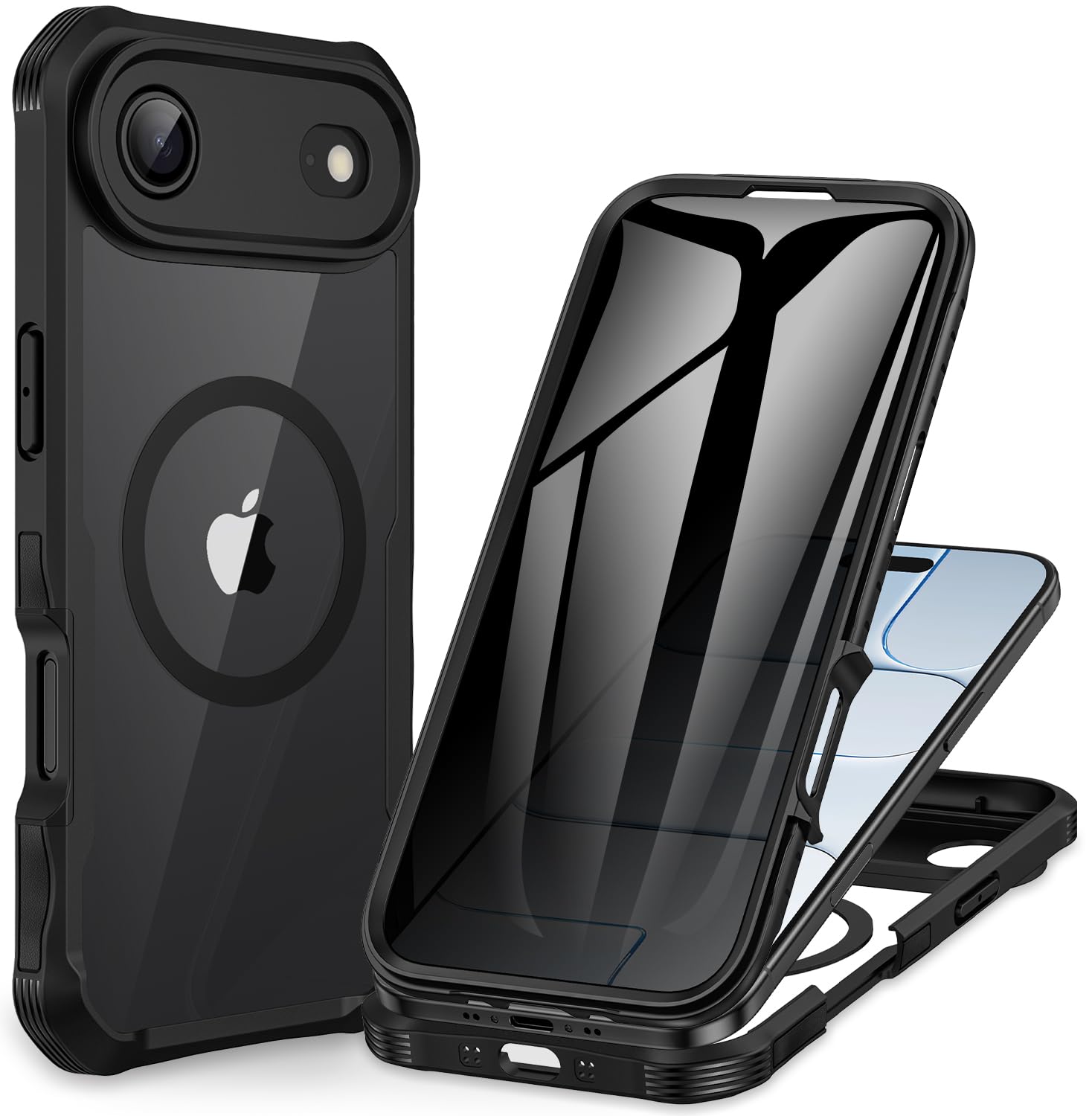 CENHUFO für iPhone 16 Pro Hülle, Kompatibel mit MagSafe Eingebautem Panzerglas Displayschutz und Kameraschutz 360 Grad Schutzhülle Stoßfest Cover Case Magnetisch Handyhülle iPhone 16 Pro - Schwarz