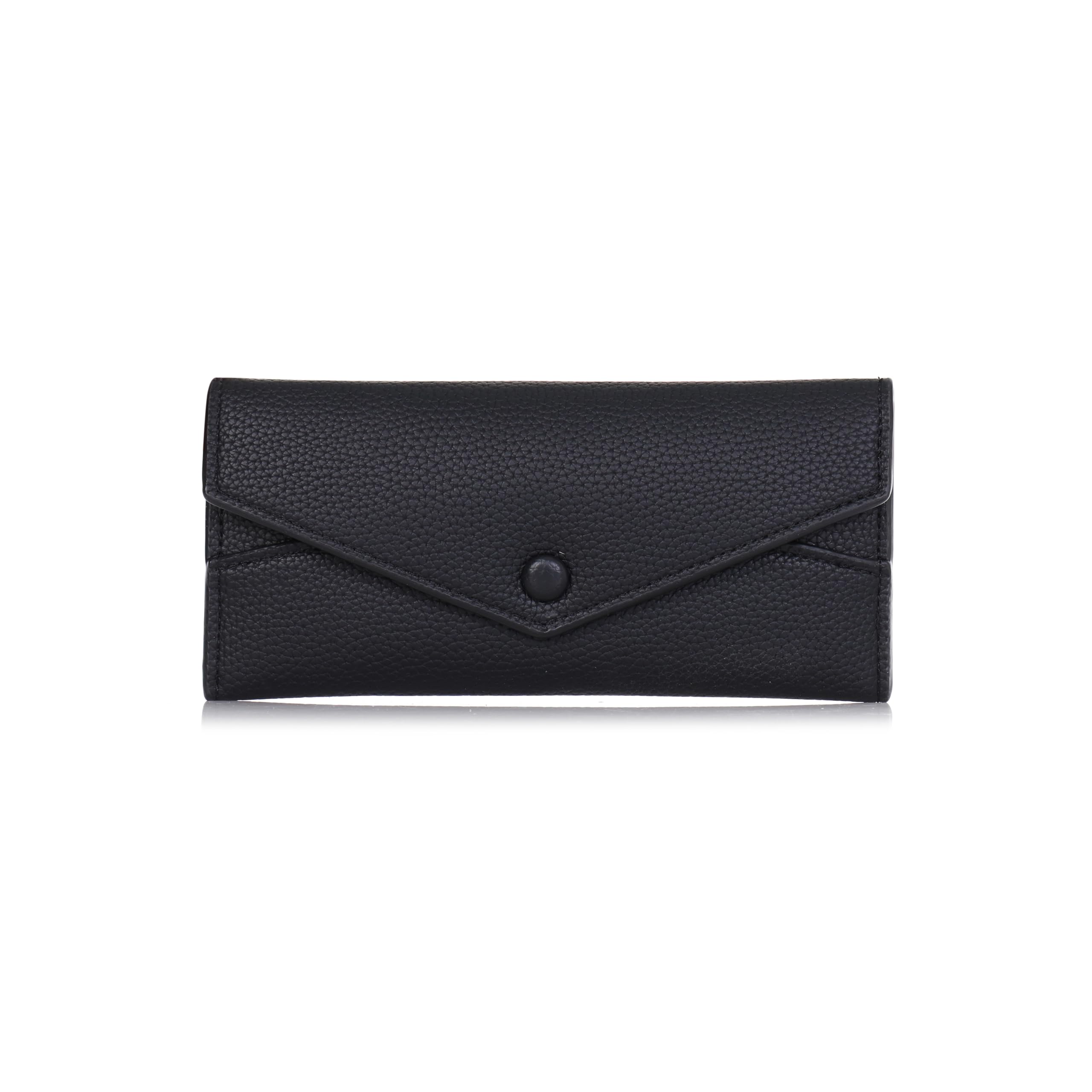 Women’s Small Wallet – Premium Vegan Leather Slim Clutch with Button Closure | Stylish Compact Purse with 1 Compartment & 1 Pocket | Lightweight Everyday Wallet for Women Color-Black-image-3