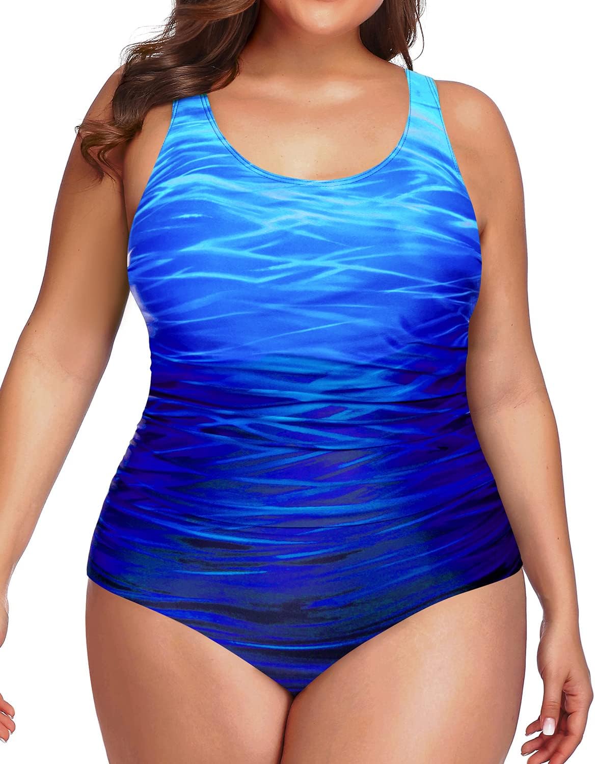 Daci Women Plus Size One Piece Swimsuit Athletic Tummy Control Ruched Bathing Suit with U-Back