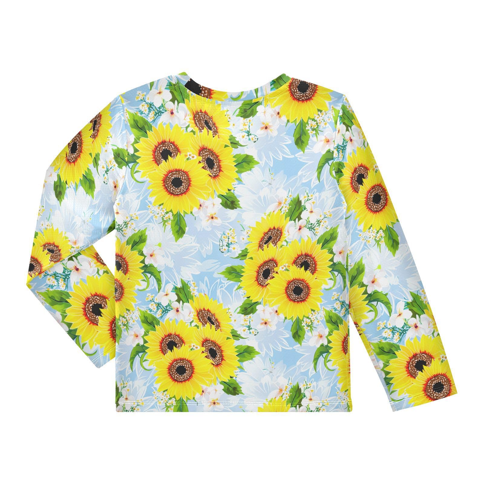 Sunflower Blossom Floral Blue Rash Guard Shirt for Boys Sun Protection Shirt for Beach Pool Sport UPF50+ 7-8T