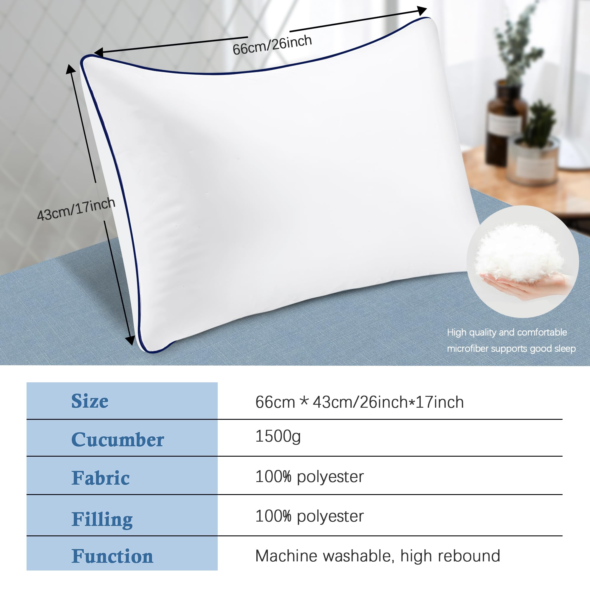 Cuscini da letto per dormire, dimensioni standard, set di 2, qualità alberghiera rinfrescante con imbottitura alternativa in piuma morbida di alta qualità, per chi dorme sulla schiena, sullo