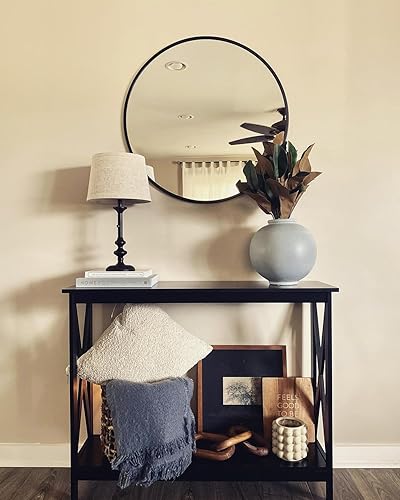 Miniatura 8 de G-LEAF Espejo redondo negro de 28 pulgadas, espejo circular para baño, entrada, tocador, sala de estar, espejo de baño redondo para pared