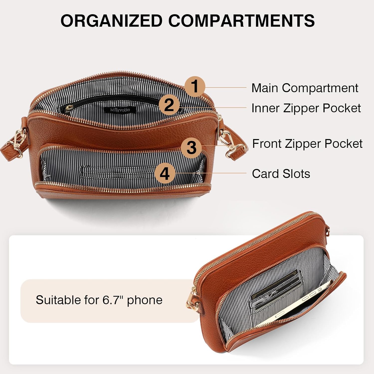 Marvolia Crossbody Bag for Women - PU Leather Shoulder Bag Trendy Small Crossbody Purse Bag for Travel Work Party - Image 5