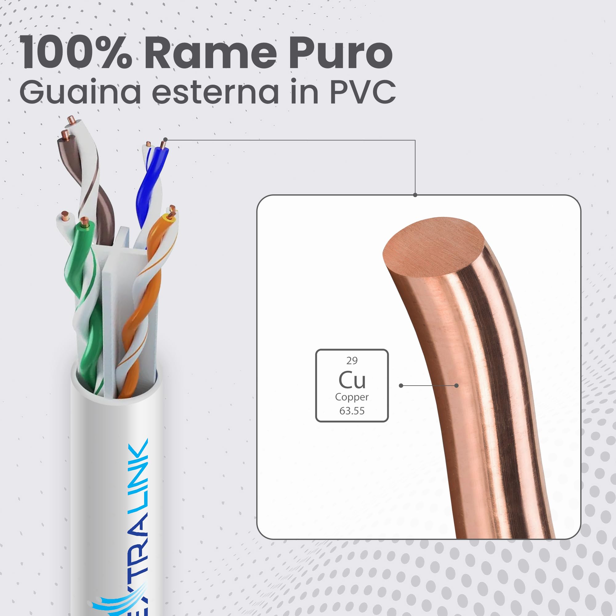 EXTRALINK Cavo Ethernet Interno 100M Cat6 U/UTP LAN AWG24 – 100% Rame Puro, Compatibile PoE, Fino a 1 Gbps, Guaina in PVC Flessibile, Facile da Installare per Reti Domestiche e Professionali