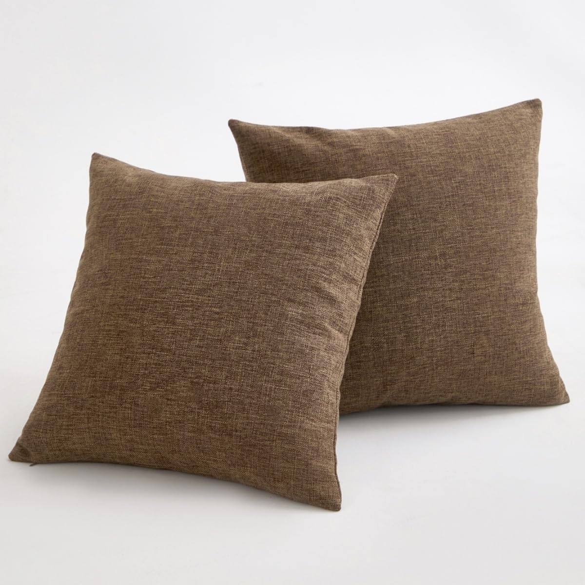 Linen Decorative Throw Pillow Covers Classical Square Solid Color Pillow Cases,18x18 Inches Cushion Covers for Sofa Couch Bed&Car,Pack of 2 (Coffee)