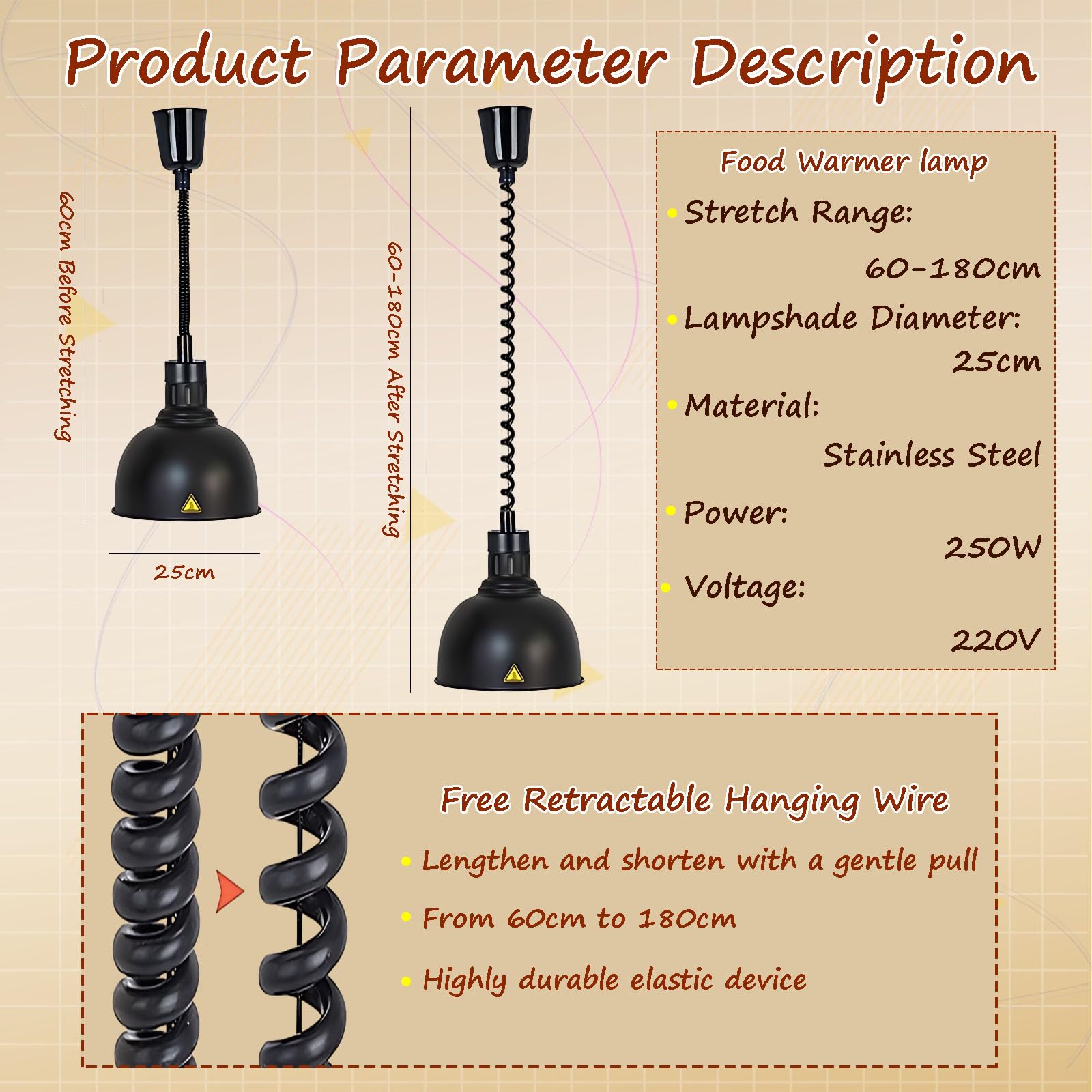 Lampe Chauffante Cuisine Professionnelle Réglable(C-25cm, 1 Pièce)