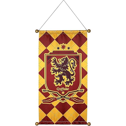 Rubies Harry Potter Hogwarts Fabric House Banner with Plastic Dowel, Officially Licensed, Gryffindor, 33" x 16" for Themed Parties and Halloween