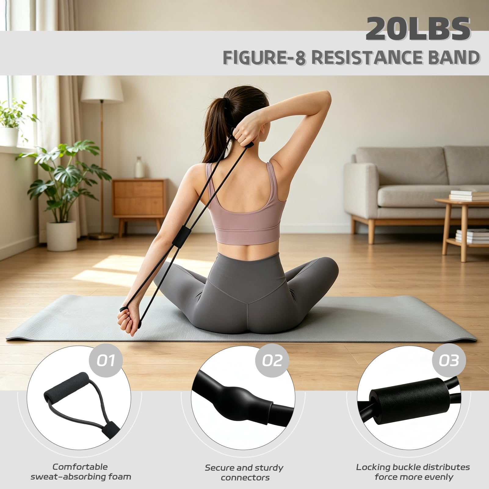 Kit Elastici Fitness,Elastico per Esercizi con Pedale,Sit-Up Attrezzo per Addominali, Cavigliere Palestra, Elastici Palestra a Forma di 8, Attrezzi Palestra Casa per Allenamento Completo e di Forza