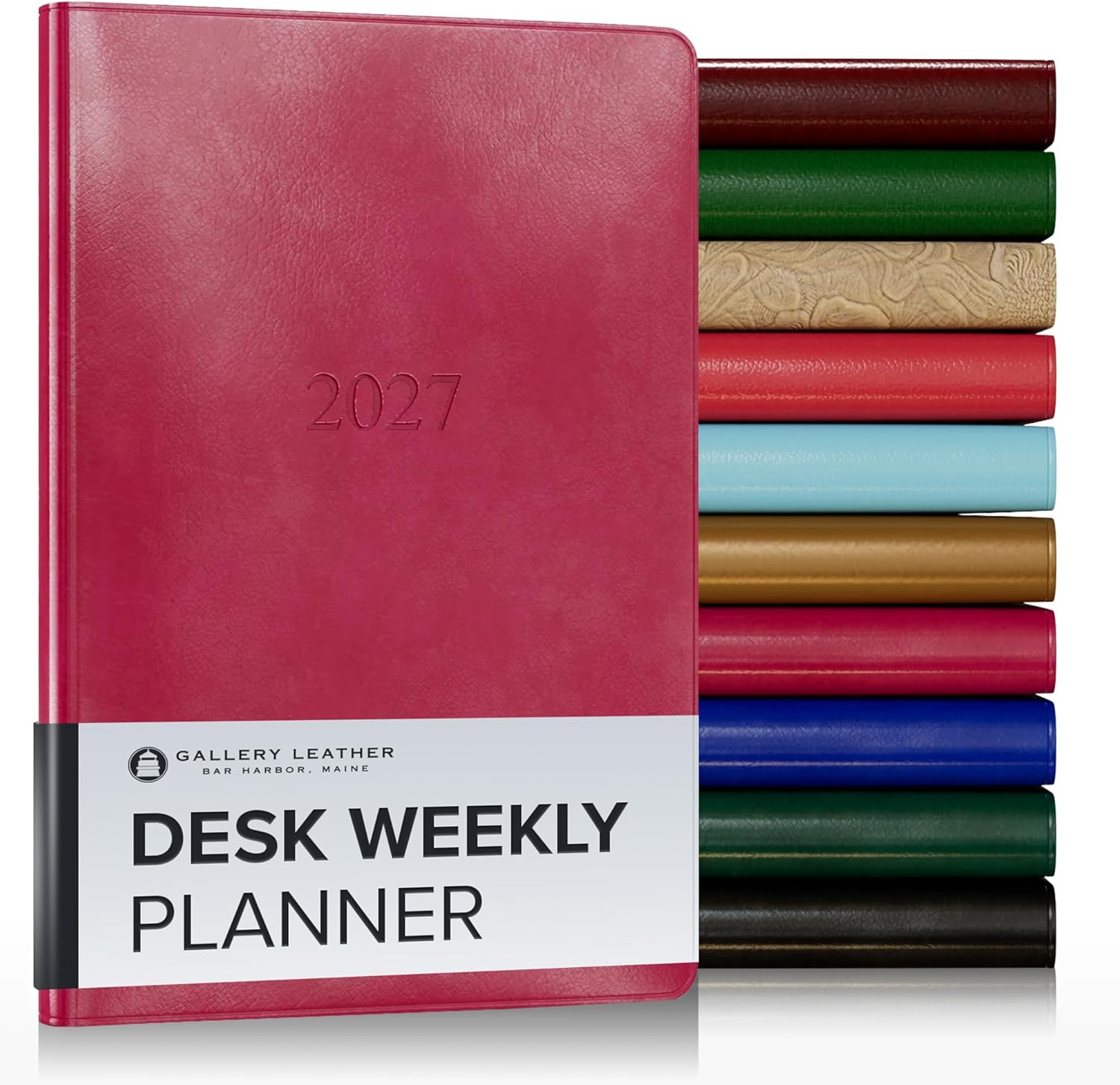 Gallery Leather Desk Weekly Monthly Planner 2027, Elegantly Bound Calendar Planner and Notebook with Stylish Gold-Gilded Page Edges, 12 Months - Acadia Wild Rose - 8x5.5"
