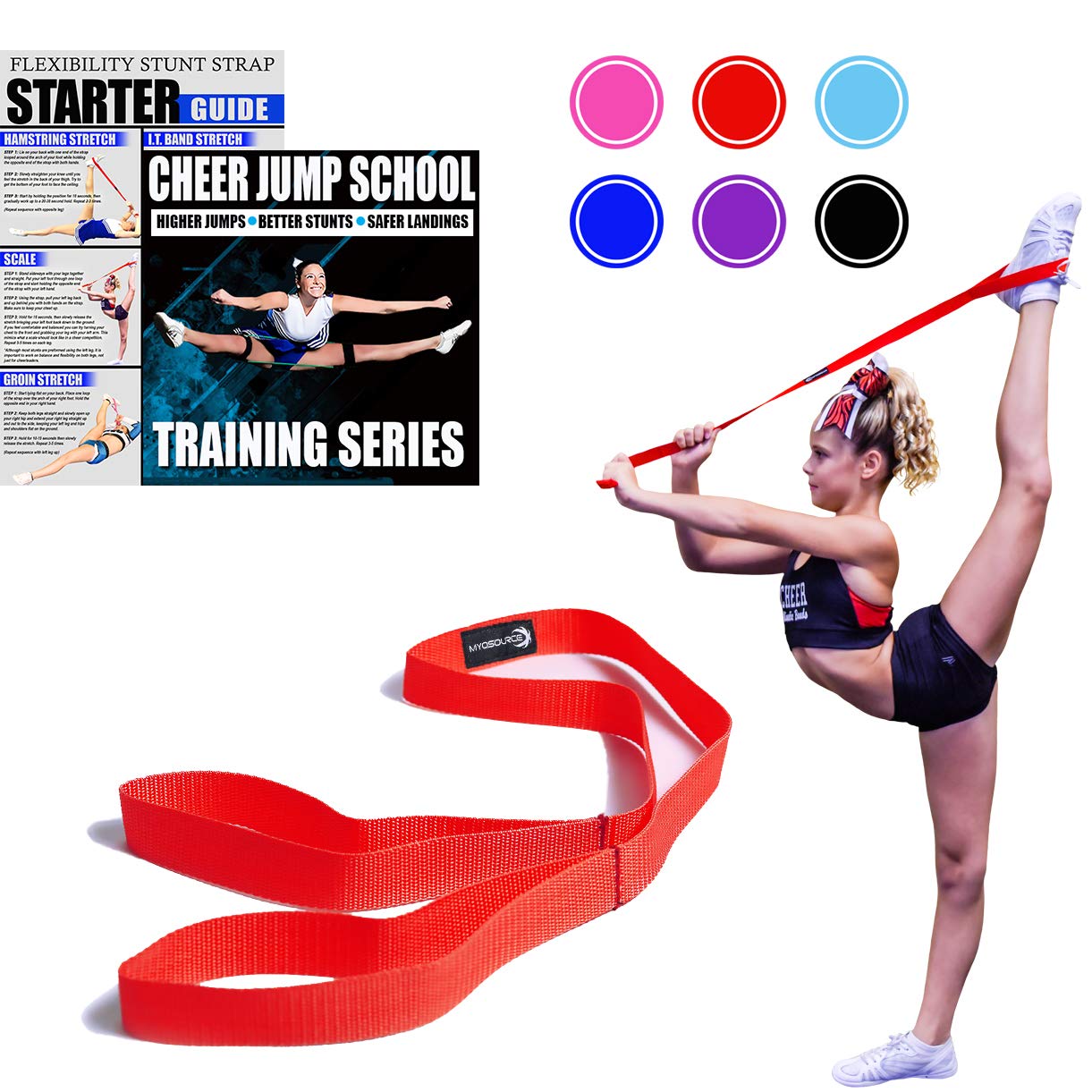 Cheerleading Flexibility Stunt Strap - Improve Stretching and Perfect Stunts for Cheer, Dance, and Gymnastics - Digital Training Download and Starter Guide - Available in 7 Colors