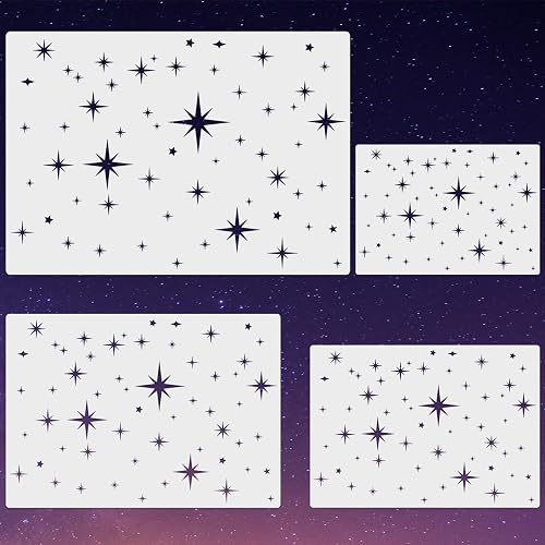 4 Pack Star Stencil for Painting Star Wall 4 Sizes