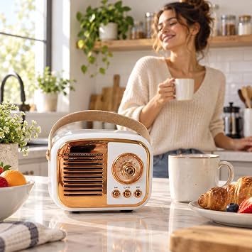 ARVALE Retro Tasarım Bluetooth Hoparlörlü Radyo – Taşınabilir Kablosuz Müzik Çalar, USB/AUX/TF Kart Destekli