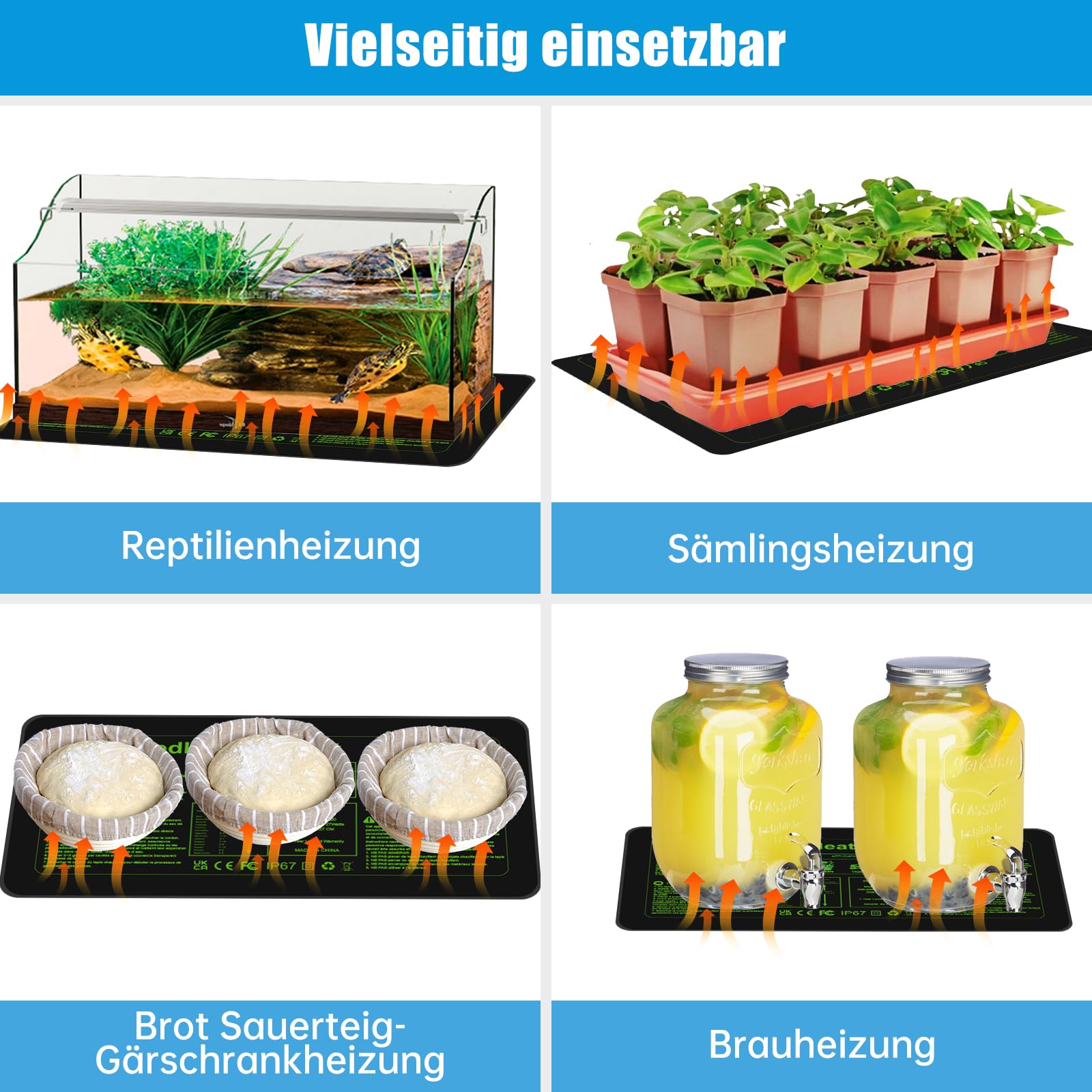WADEO Heizmatte für Pflanzen, Sämlinge Heizmatte Wärmematte 30 W mit Thermostat 5°C bis 45°C, Gewächshaus Wärmematte Wasserdicht mit Timerfunktion, für Setzlingskeimung Sämling Germination, Terrarium