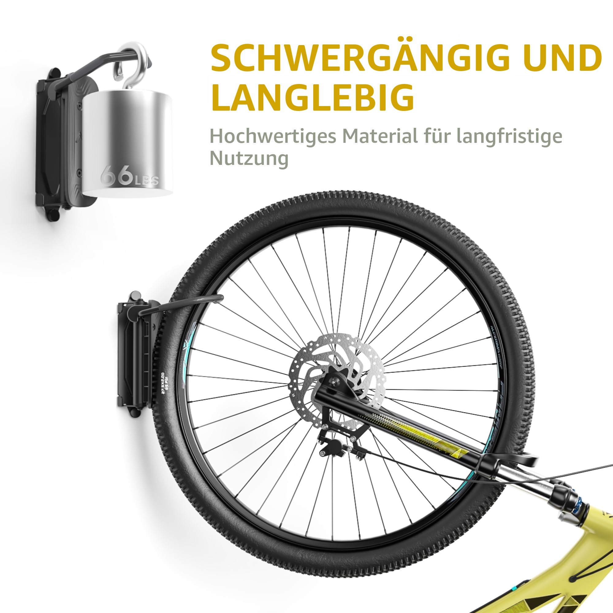 monTEK Schwenkbare Fahrrad-Wandhalterung, 2 Stück, Garagen-Fahrradaufhänger & platzsparender vertikaler Fahrradträger für Garage und Wohnung, stabiler Fahrradaufbewahrungshaken hält 29,9 kg, einfache