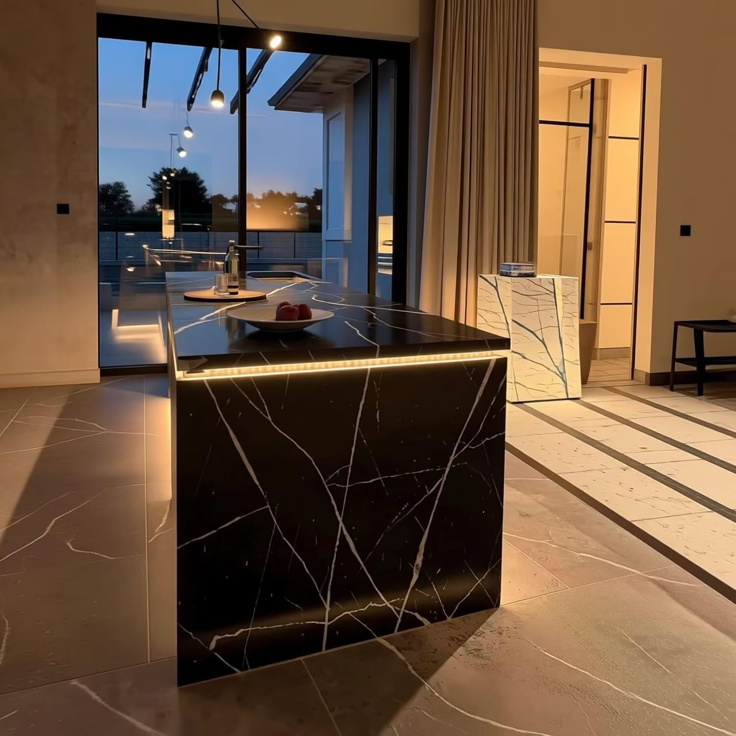 Kitchen Island with Storage - Large Kitchen Island Table with Rock Solid Slab Top,Luxurious Includes Integrated Storage,Modern Design,for 4 People (70.87IN No Chairs)