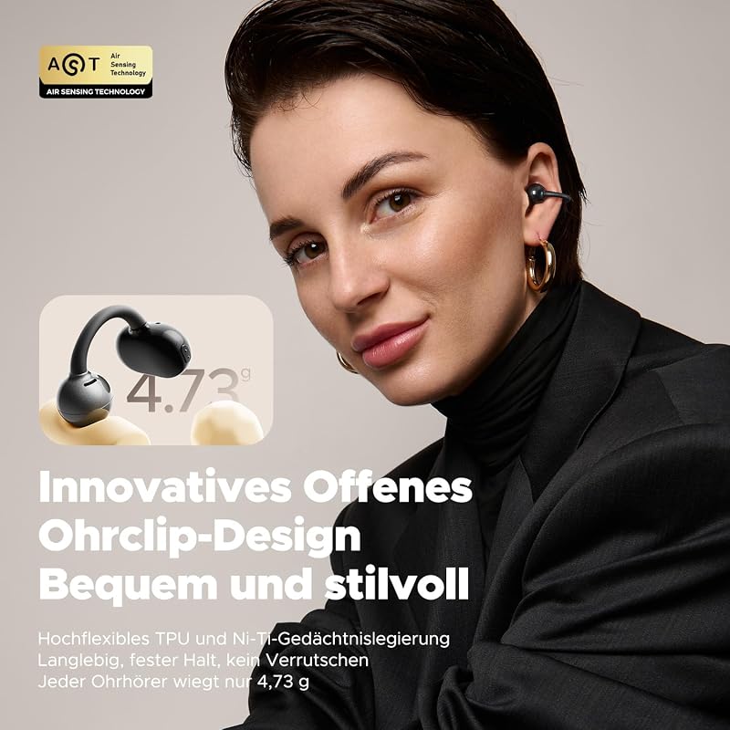 SoundPEATS POP Nyitott Vezeték Nélküli Fülhallgató, Könnyű Bluetooth 5.4, 30 Órás Üzemidő, Csíptethető, IPX5 Vízálló, Sportoláshoz, Futáshoz