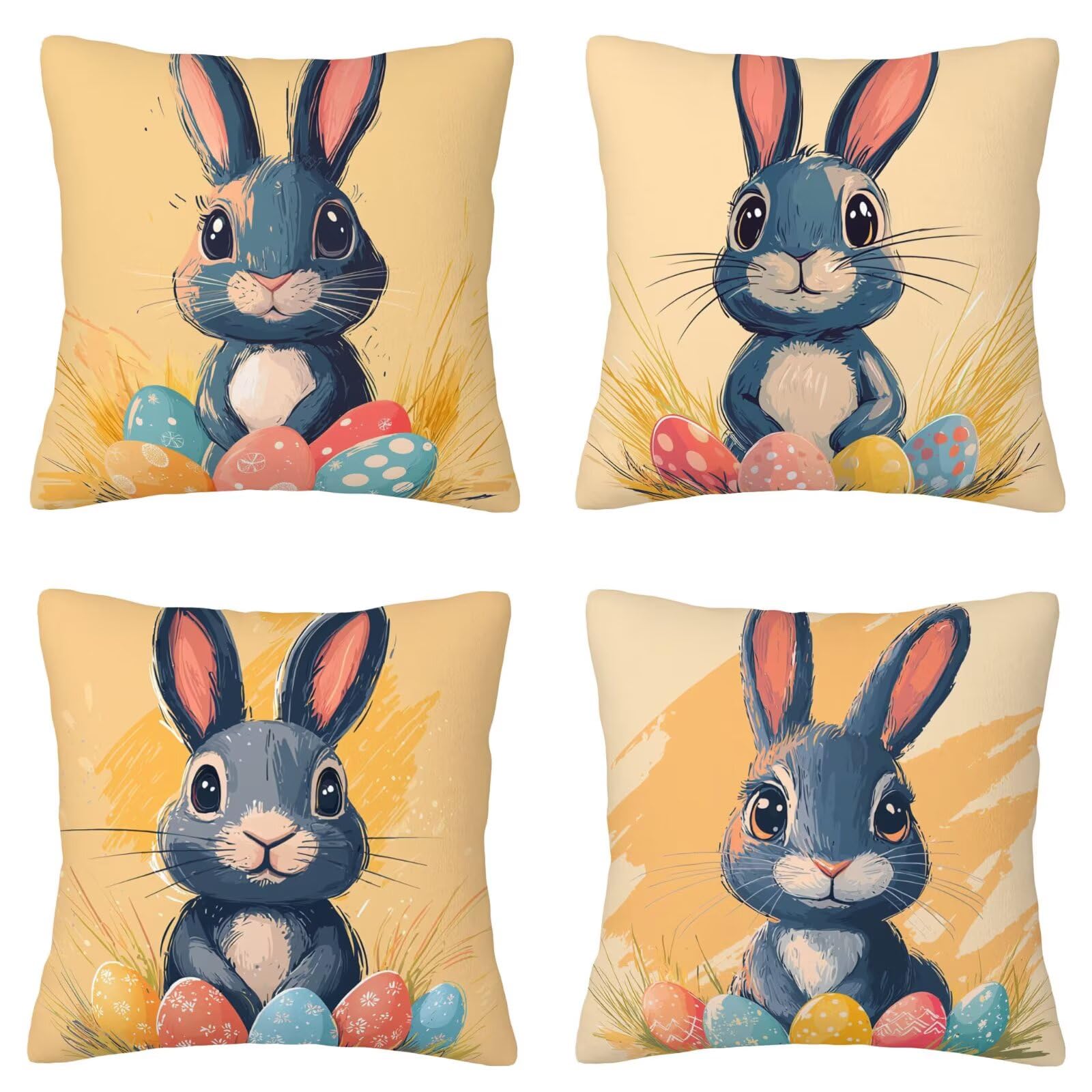 Housse coussin 35x35cm velours lot de 4 décoration Pâques canapé moderne imprimé double face