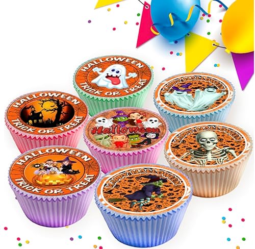 30 x PRE CUT HALLOWEEN EDIBLE WAFER CARD RICE PAPER 4.5 cms CUPCAKE TOPPERS DECORATIONS