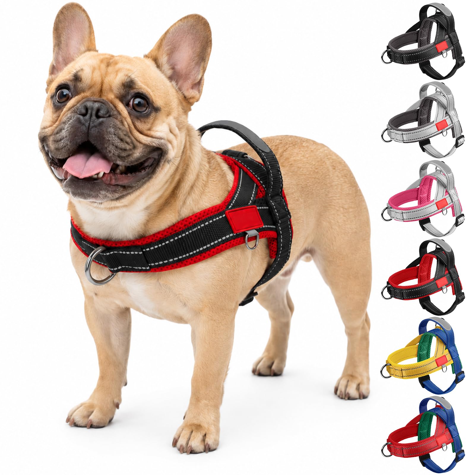 Olcyren No Pull Dog Harness, Reflective Adjustable Anti Pull Dog Harness with Front Back Clips, No-Choke Soft Padded Puppy Harness with Handle for Small Medium Dogs Walking (Black Red, S)