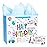 LaRibbons 13 Large Construction Birthday Gift Bag with Tissue Paper and Greeting Card, Blue White with Holographic Design, Perfect for Boys and Kids Birthday