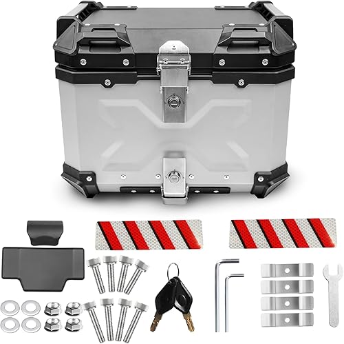 Donpida Funda superior universal para motocicleta, 45 L, caja trasera de motocicleta, maletín de almacenamiento con respaldo, bloqueo de seguridad y