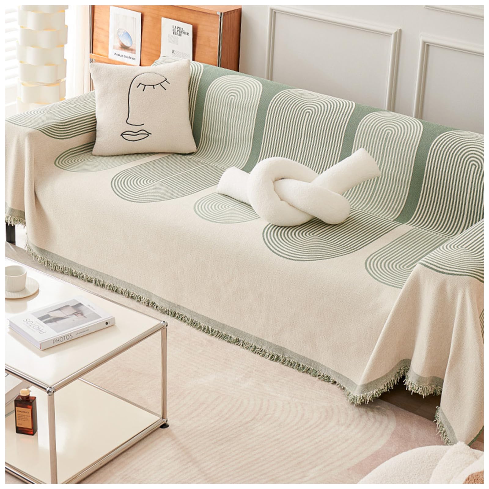 Reversible Chenille Sofa Cover, All-Seasons Chenille Fabric Double-Sided Anti-Scratch Home Decoration Couch Cover, Washable Soft Comfy Chenille Sofa Covers (Green-B, 180 * 260cm)
