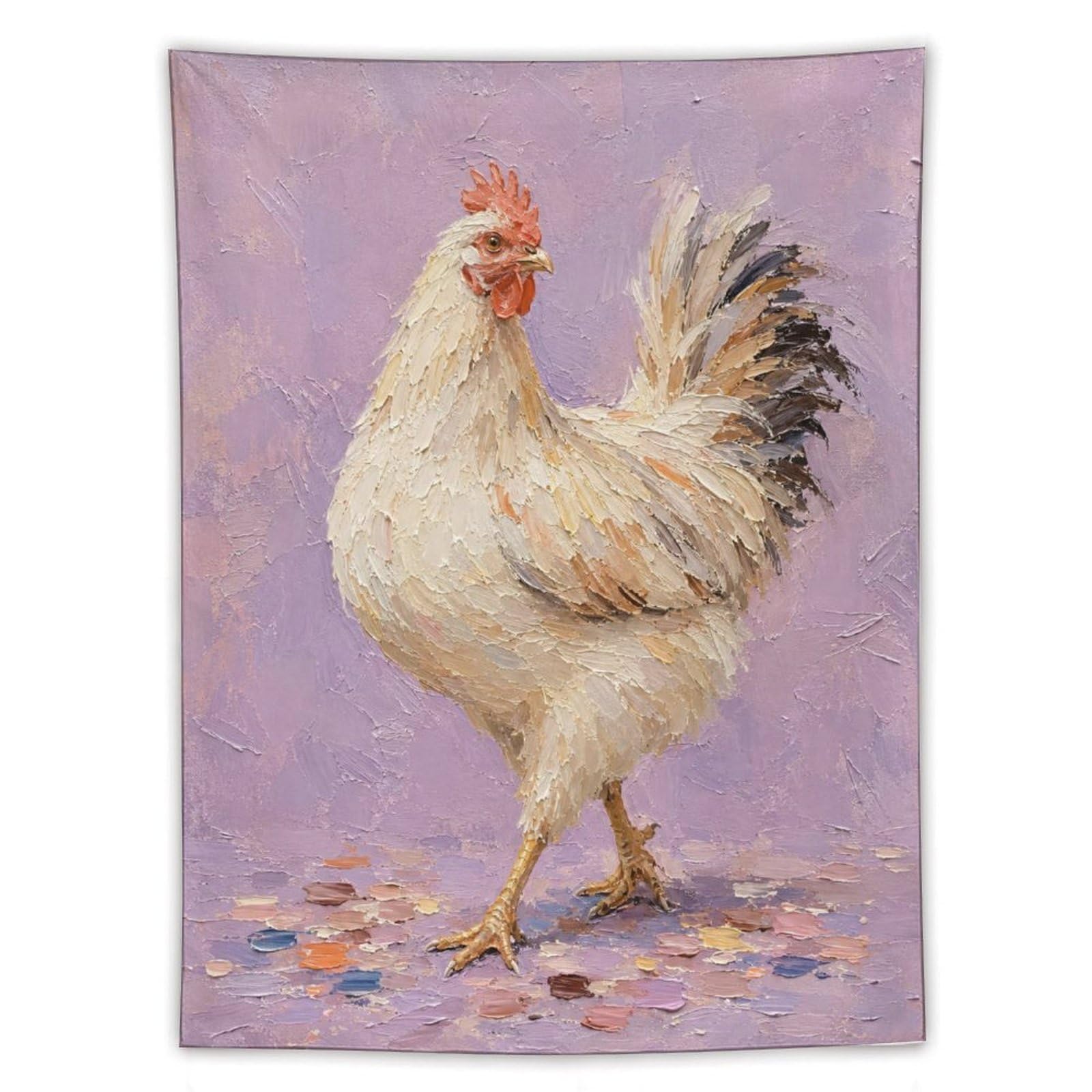 H3B8U2Y5 White Rooster Purple Pastel Wall Tapestry, Oil Painting Style