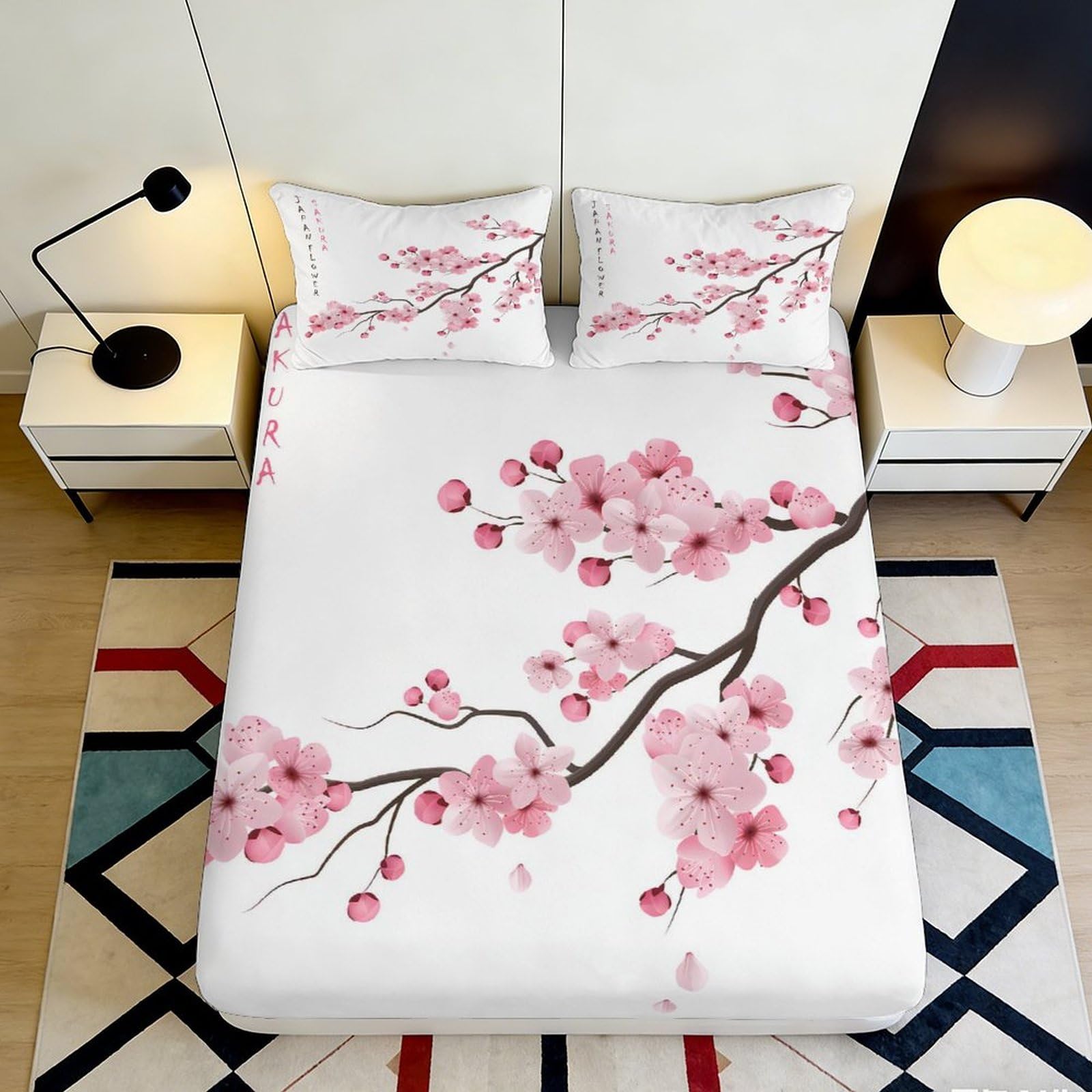 Jqzkxnhpbr Style-3 3D Printed Cherry Blossom Fitted Sheet Microfiber Soft Pink Branch Bed Cover For Bedroom Guest Room Easy Care Décor 90X200x25cm