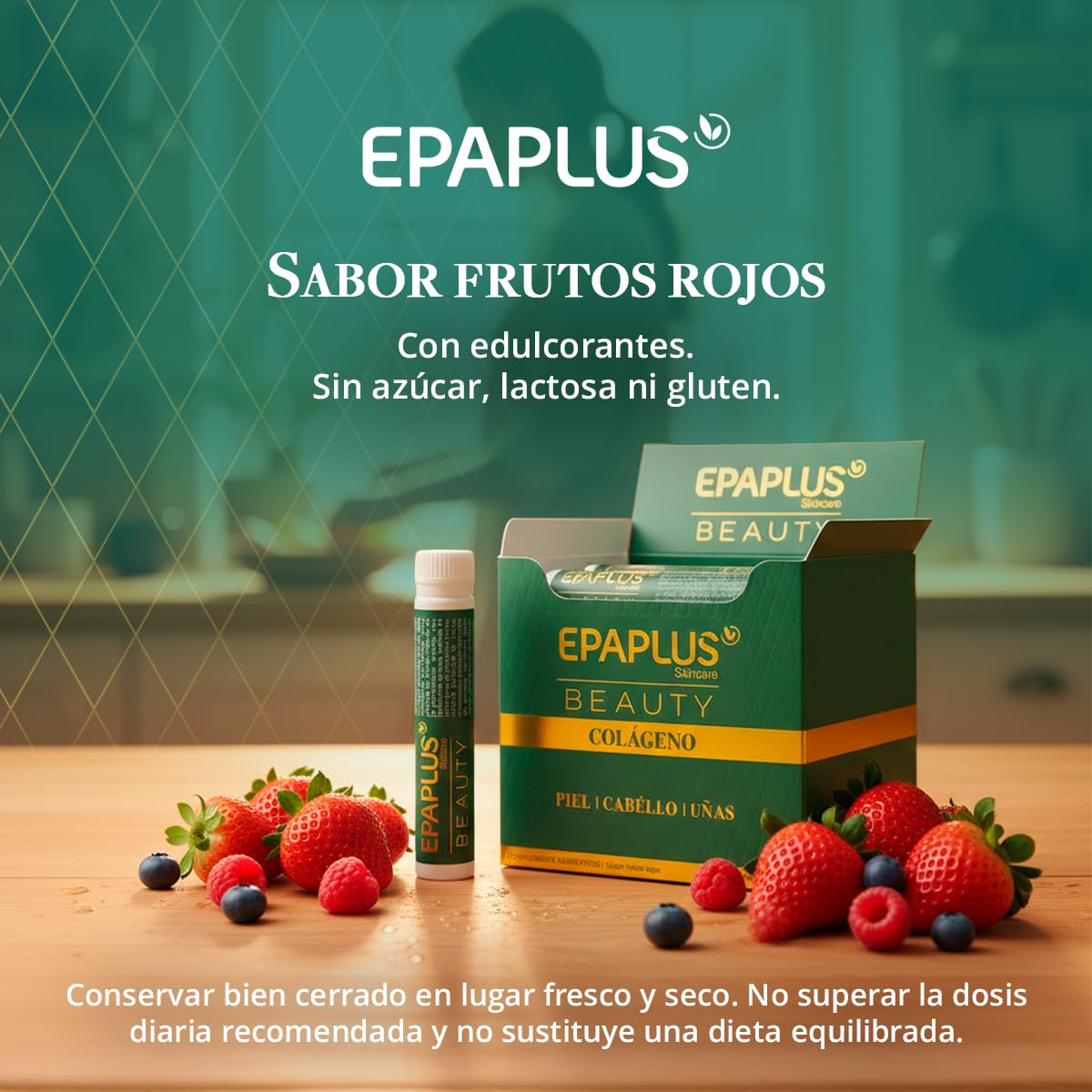 EPAPLUS Beauty | Colágeno Líquido con Ácido Hialurónico, Vitaminas y Minerales | Para Piel, Cabello y Uñas | Rutina de Cuidado Desde el Interior | 20 Viales de 25 ml | Sabor Frutos Rojos