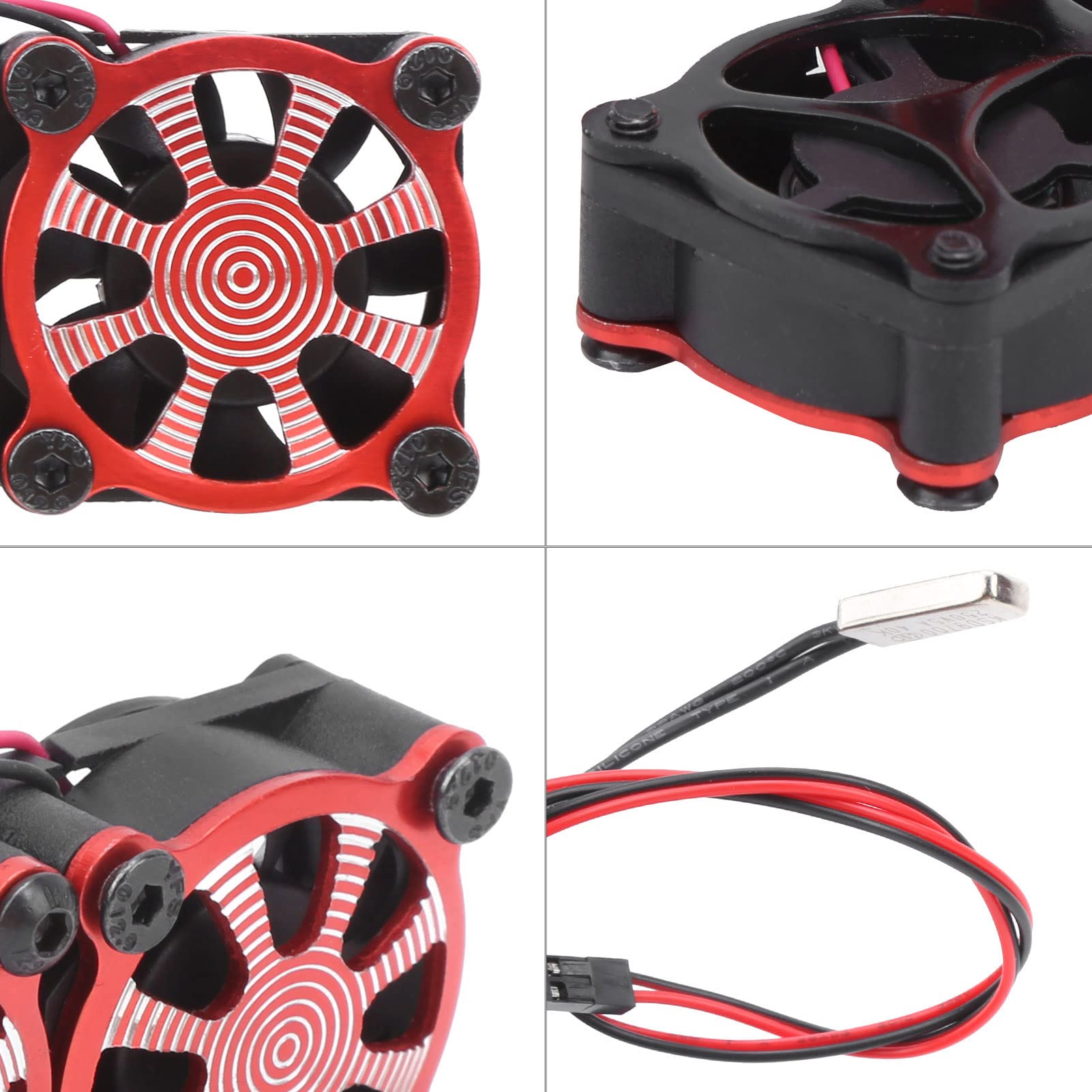 Dissipateur de Chaleur en Aluminium avec Double Turbo Pèche de Chaleur Ventilateurs de Refroidissement de Moteur électrique RC pour Moteur de Voiture RC 1/10 36mm(Rouge)