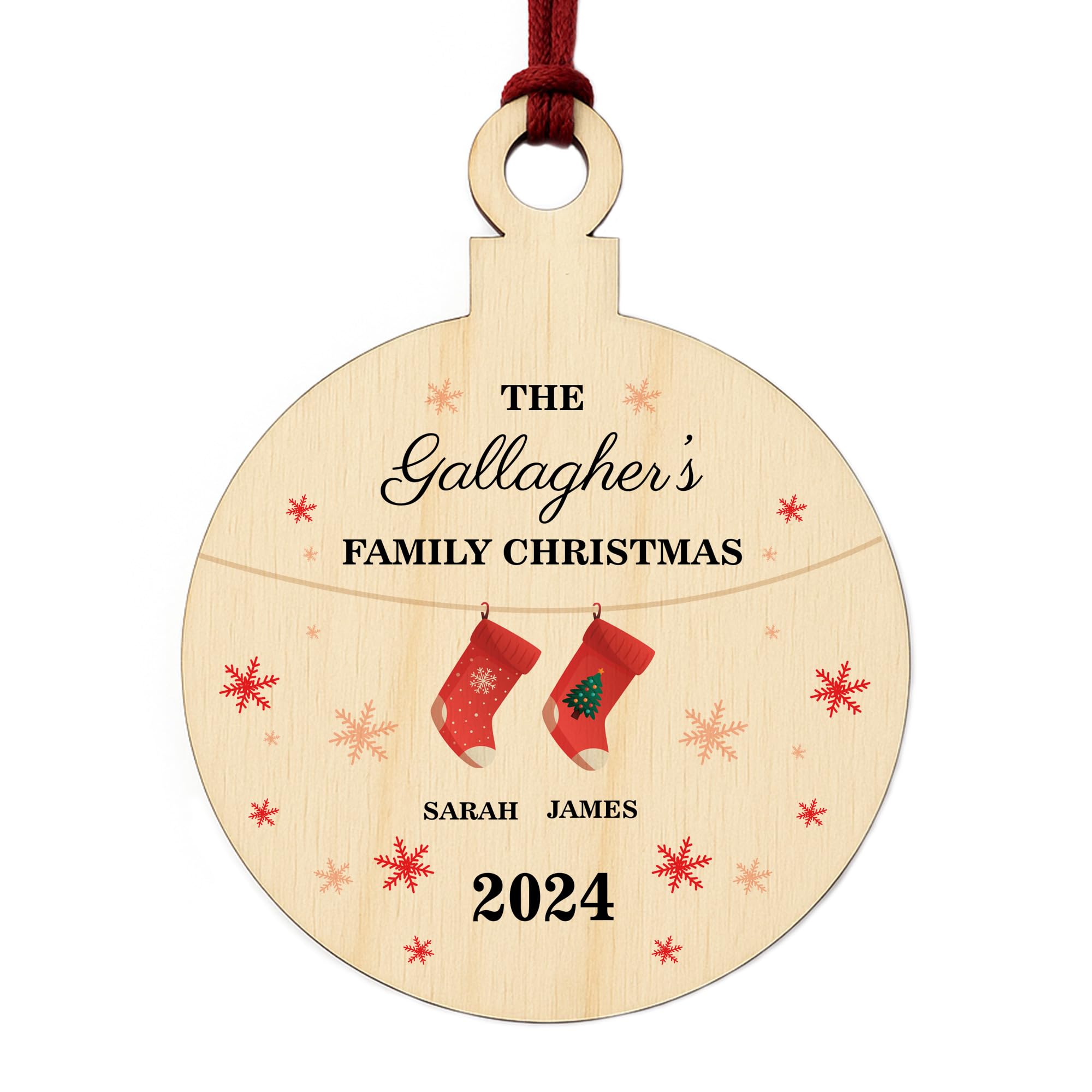Red Ocean Personalised Christmas Decoration as a Family Bauble - Family Christmas Ornament - Personalised Christmas Bauble - Customisable Names For Each Family Member Keepsake (Design 5)