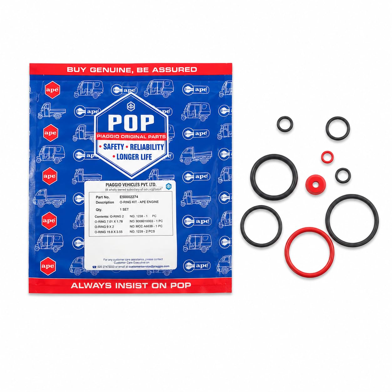 Engine O-Ring Set (Part No: E50002274) for Piaggio Ape Three Wheeler Auto Rickshaw – High-Temperature Leak-Proof Rubber Sealing O Rings Set-image-4