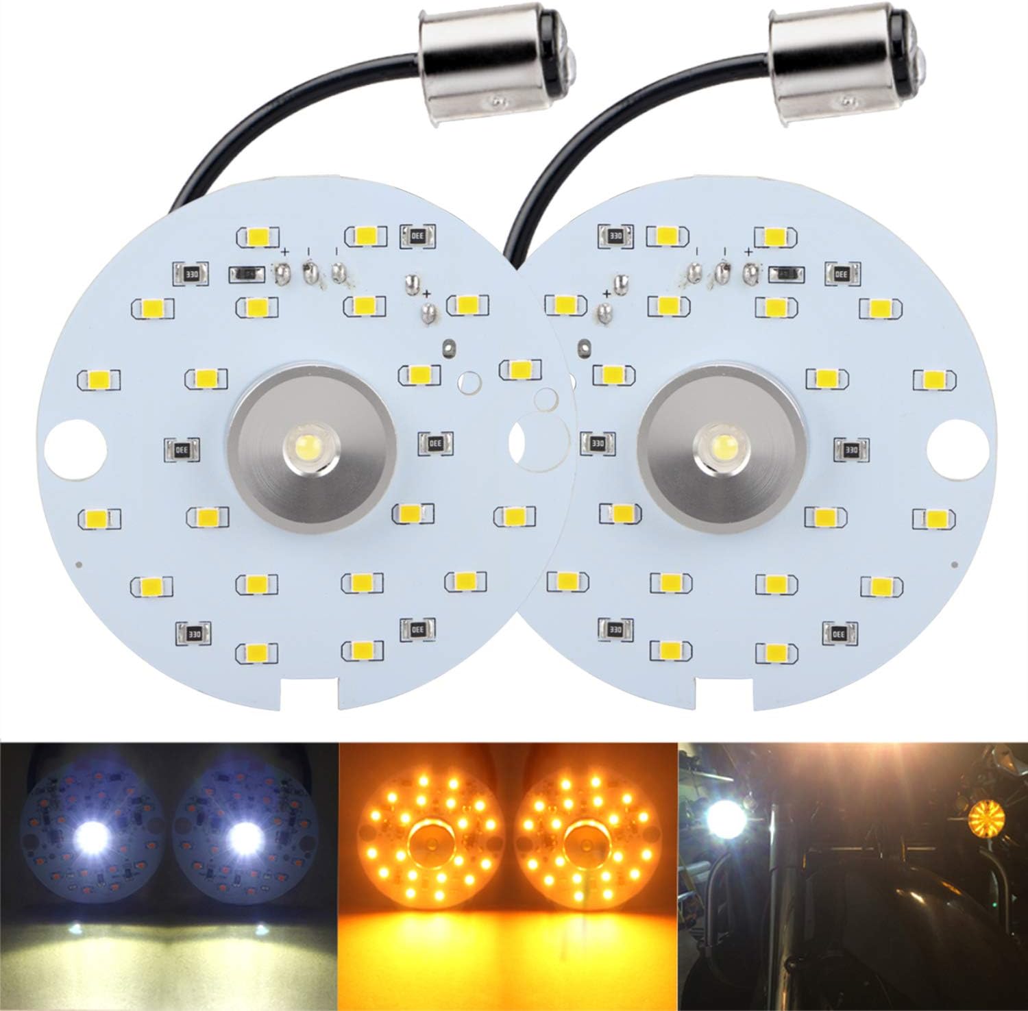 Motorcycle 3" SMD BAY15D 1157 LED Amber/White Turn Signal Insert Bulb Compatible for Harley Touring,1157 Amber/White