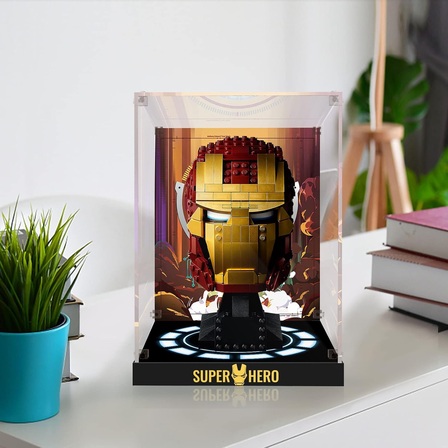 Acrylic Display Case for Lego 76165 Iron Man Helmet, Dustproof Clear Display Box Showcase (Lego Set NOT Included)