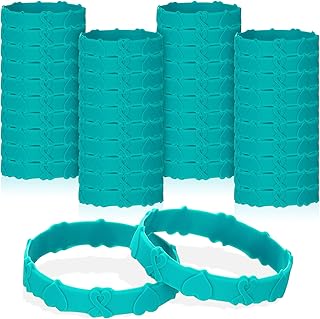 Kigeli 100 Pieces Teal Ribbon Awareness Bracelet Bulk Silicone Bracelet Sexual Assault Awareness Silicone Wristbands Cervi...
