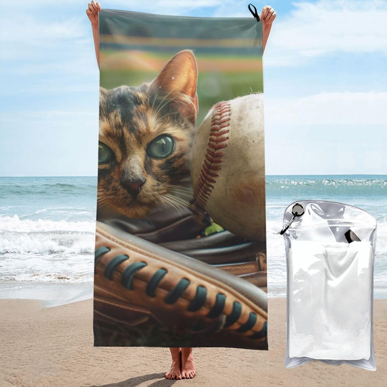 kkvhhyuo Microfiber Beach Towel, Baseball Printed Lightweight Quick Dry Travel Bath Sheet with Compact Carry Bag for Swimming Yoga Camping Gym,31.5"x63"