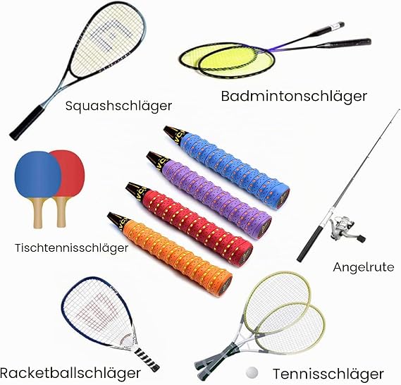 Badminton Racket Grip Tape Non-Slip Grip Overgrip Pack of 4 Sweat-absorbent non-slip breathable for tennis rackets/badminton rackets/golf rod/baseball/tennis squash rackets