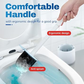 Vacplus Toilet Bowl Brush and Holder, Compact Toilet Brush for Bathroom with Holder, Quick-Dry Toilet Bowl Cleaner Brush with Dense Bristles, Toilet Scrubber for