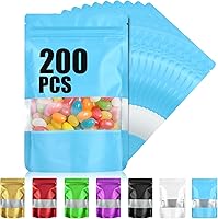 Vista 1 de 200 bolsas de Mylar de 4 x 6 pulgadas para almacenamiento de alimentos, bolsa resellable de pie con ventana mate, bolsas a prueba de olores, bolsa