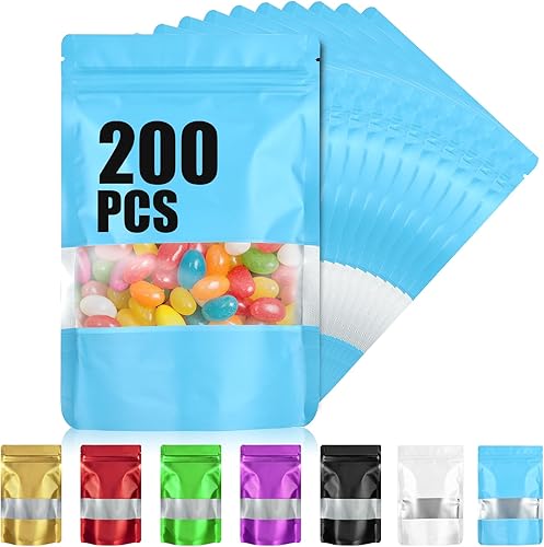 200 bolsas de Mylar de 4 x 6 pulgadas para almacenamiento de alimentos, bolsa resellable de pie con ventana mate, bolsas a prueba de olores, bolsa