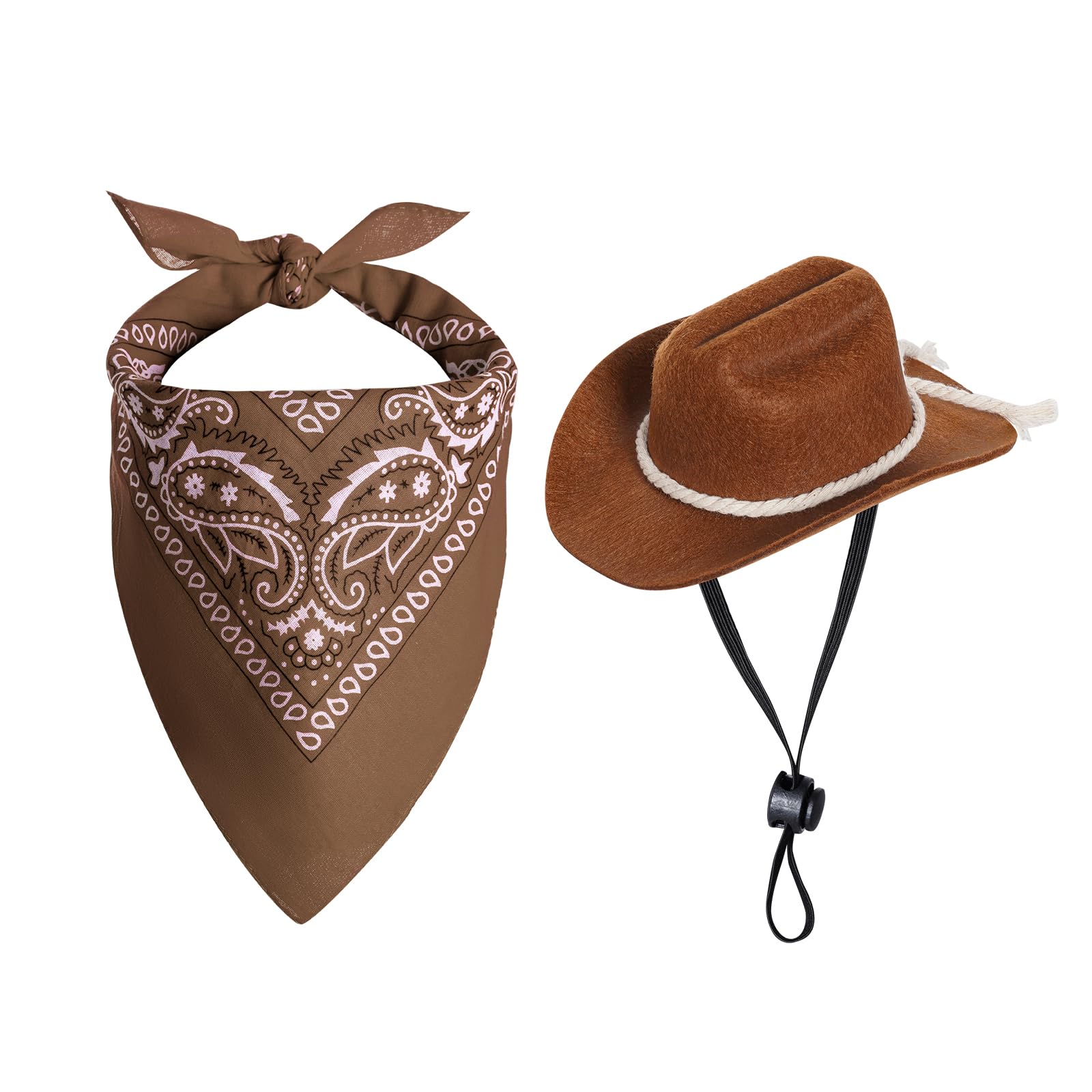 choyaxo Dog Cowboy Hat Dog Cowboy Costume for Small Pet Dogs Cat Cowboy Hat with Bandana Scarf Set Party Accessories (Brown)