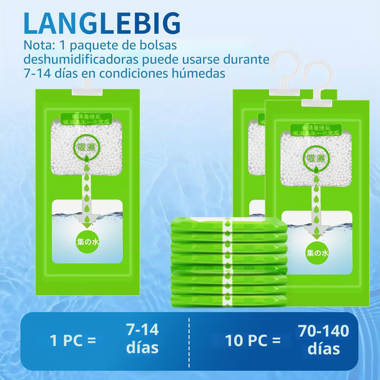 10 bolsas de deshumidificación de 100 g, para armarios, armarios, colgantes, para sótanos, dormitorios, baños