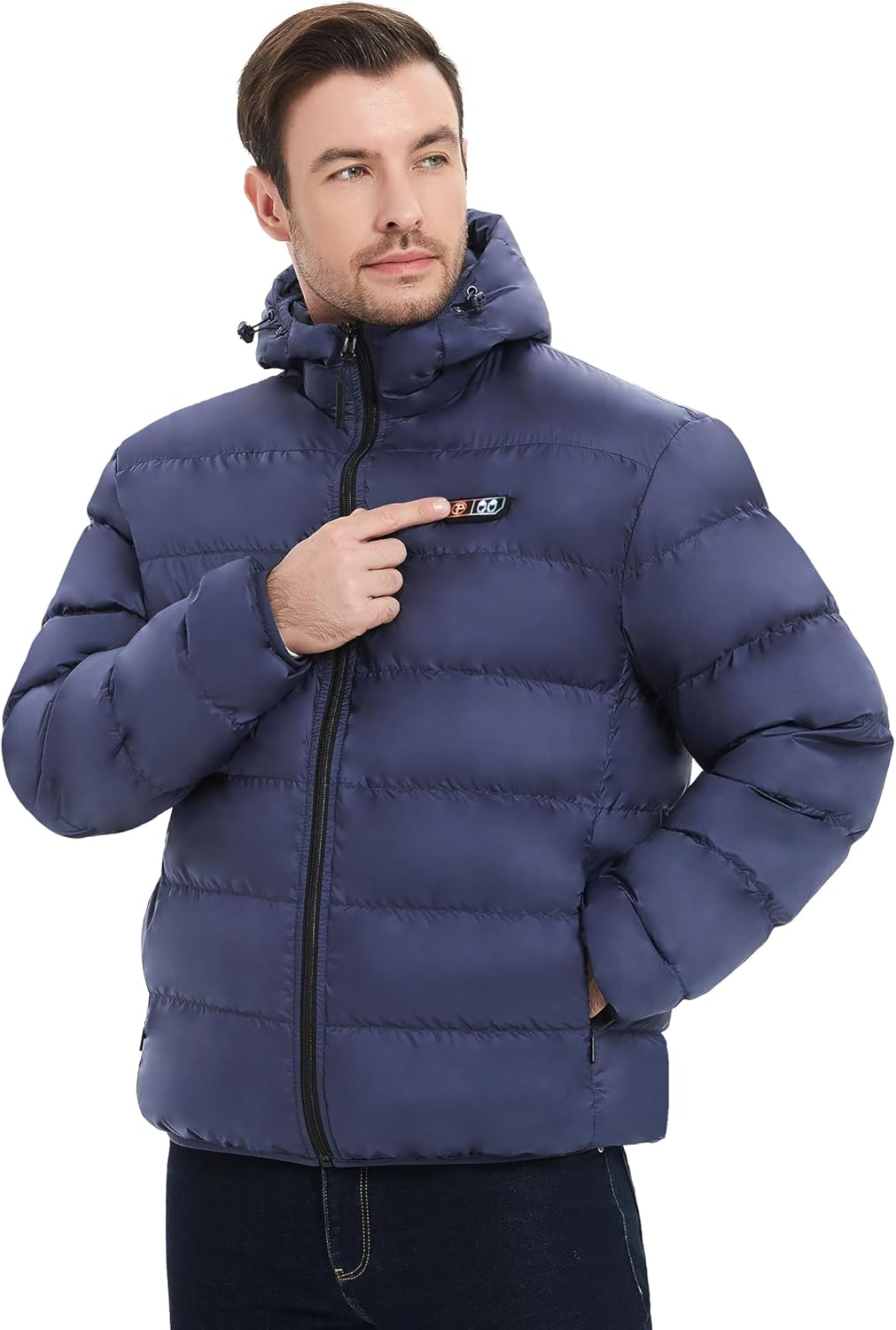 PTAHDUS Men’s Heated Jacket with Battery Pack 7.4V, with Hand Warmer Pocket Lightweight Heated Puffer Jacket Men
