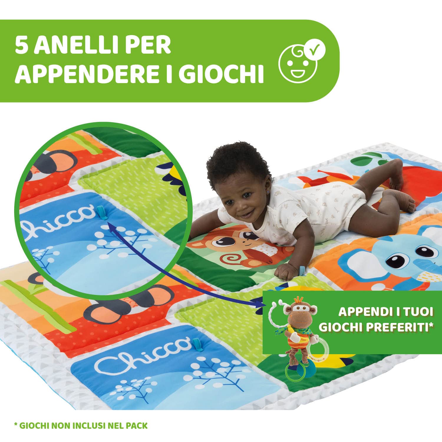 Chicco - Tappeto da Gioco XXL Magic Forest, Morbido Tappeto Colorato con Animali della Foresta, per i Primi Movimenti del Bambino, Imbottitura Morbida, Extra Large 135 x 90 cm, 0+ Mesi