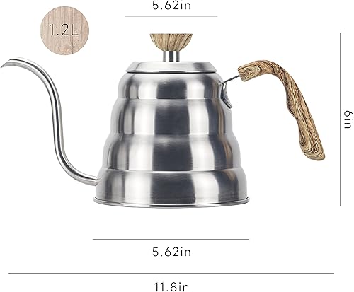 Miniatura 5 de LHDUF Pour Over Kettle - Cafetera de campamento con termómetro, con parte superior de estufa de gas, olla pequeña de acero inoxidable para