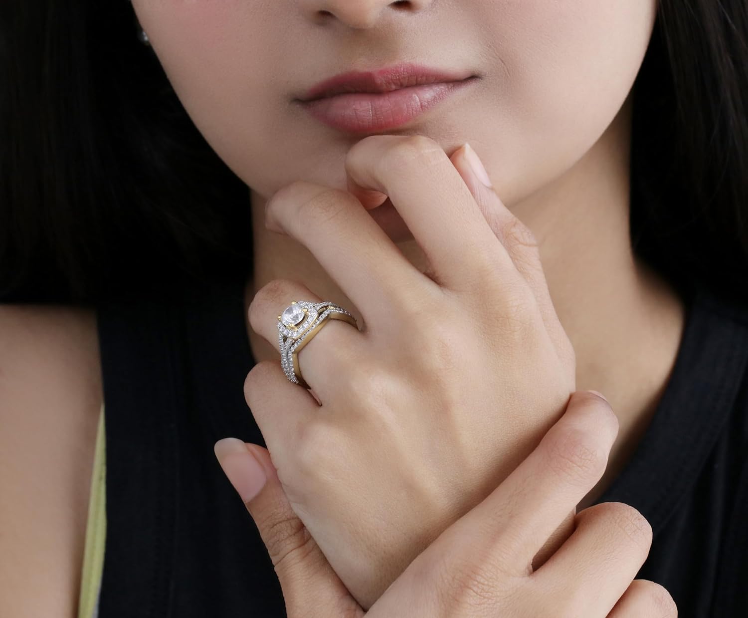 Dazzlingrock Collection 2.55 Ctw Round Cubic Zirconia Cushion Shaped Halo with Split Shank Wedding Ring Set for Women in 14K Real Solid Gold