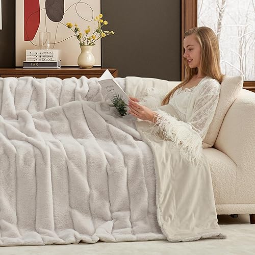 Miniatura 2 de Cozy Bliss Manta de piel sintética para sofá, acogedora manta de invierno gruesa de felpa suave para sofá, dormitorio, sala de estar, 50 x 60