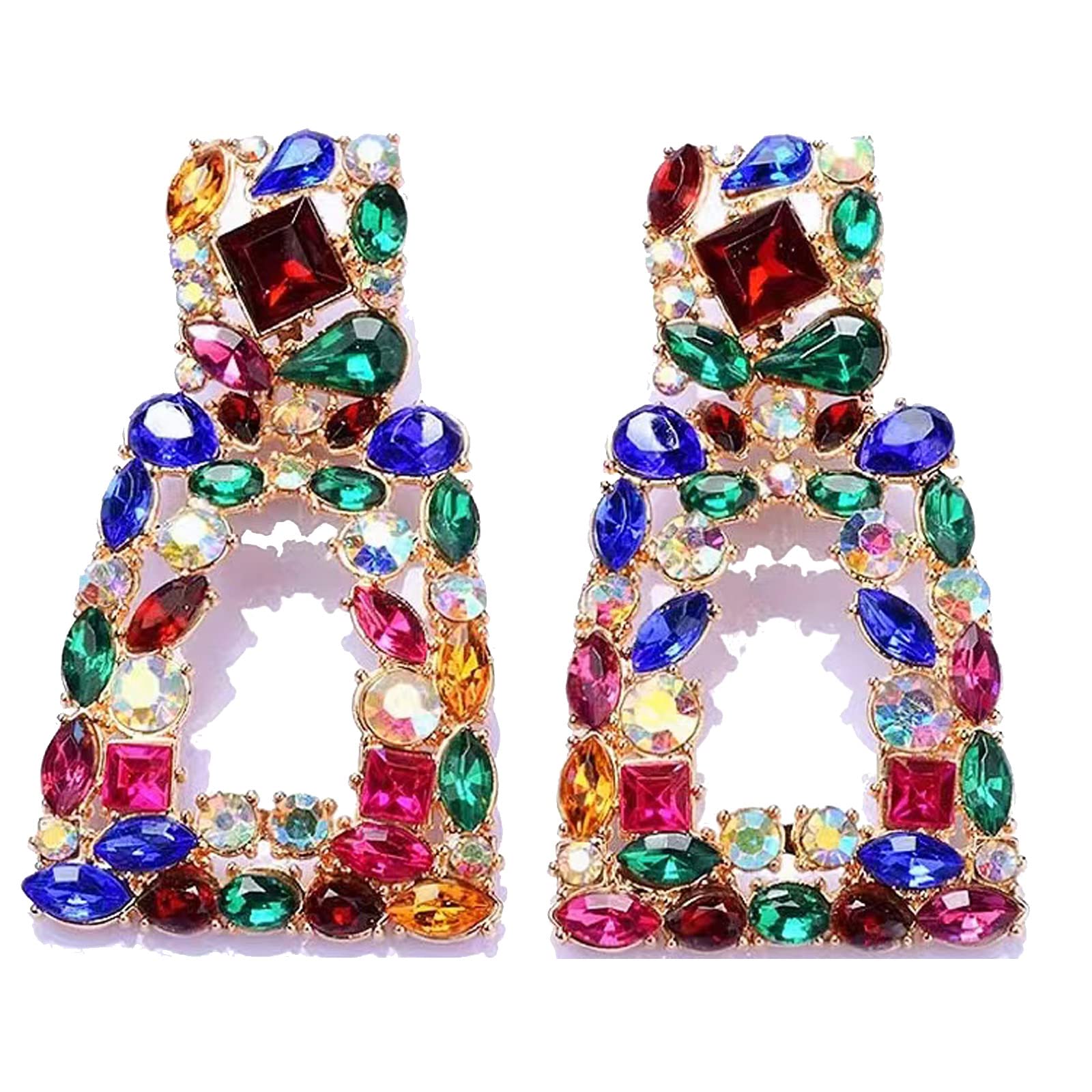 ATIMIGORhinestone Rectangle Dangle Statement Earrings Trendy Crystal Geometric Drop Earrings hypoallergenic for Women