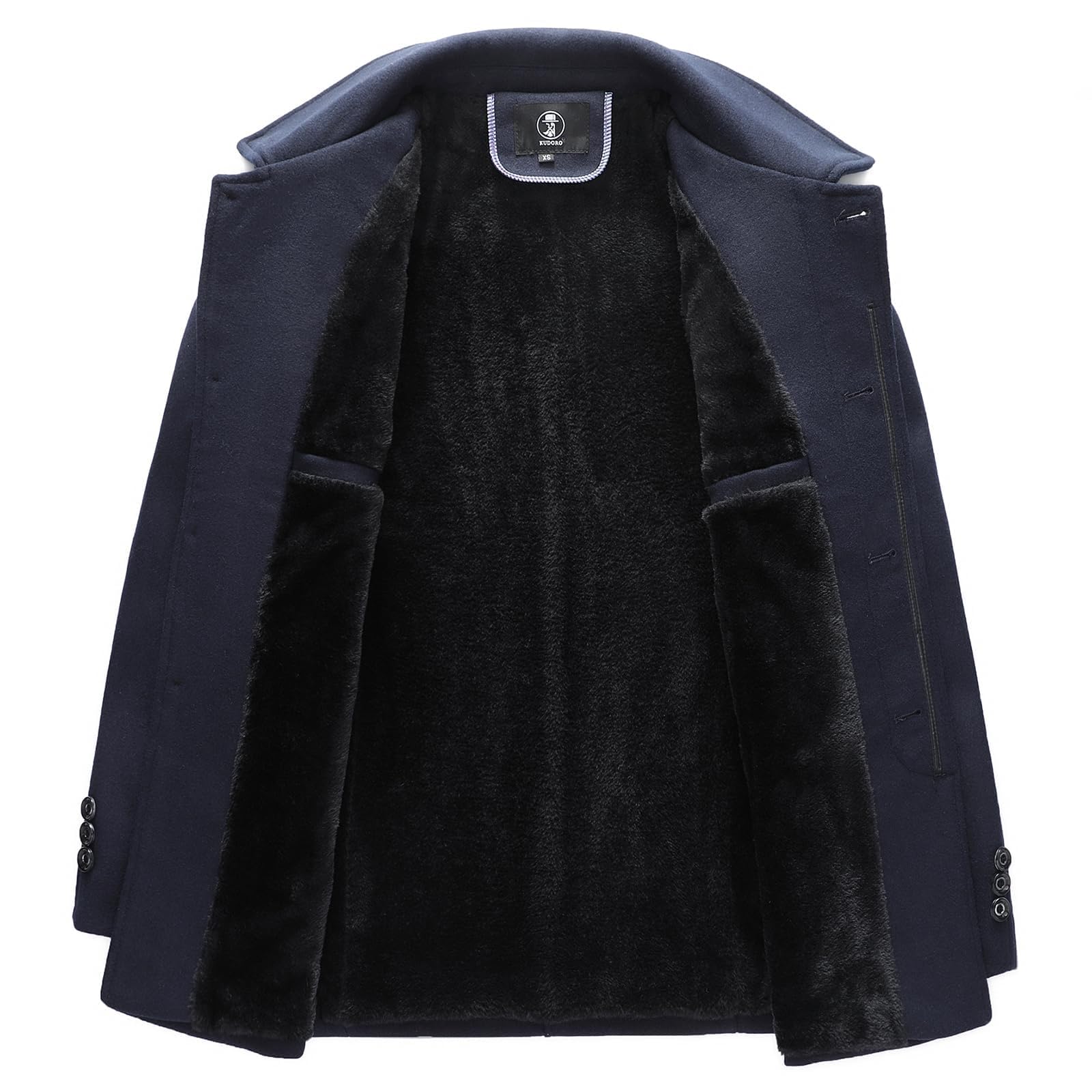 KUDORO Manteau Homme en Laine Chaud pour Hiver Trench Coat Classique Caban Parka Pardessus Slim Fit Business Duffle-Coats Coup-Vent Revers Overcoat