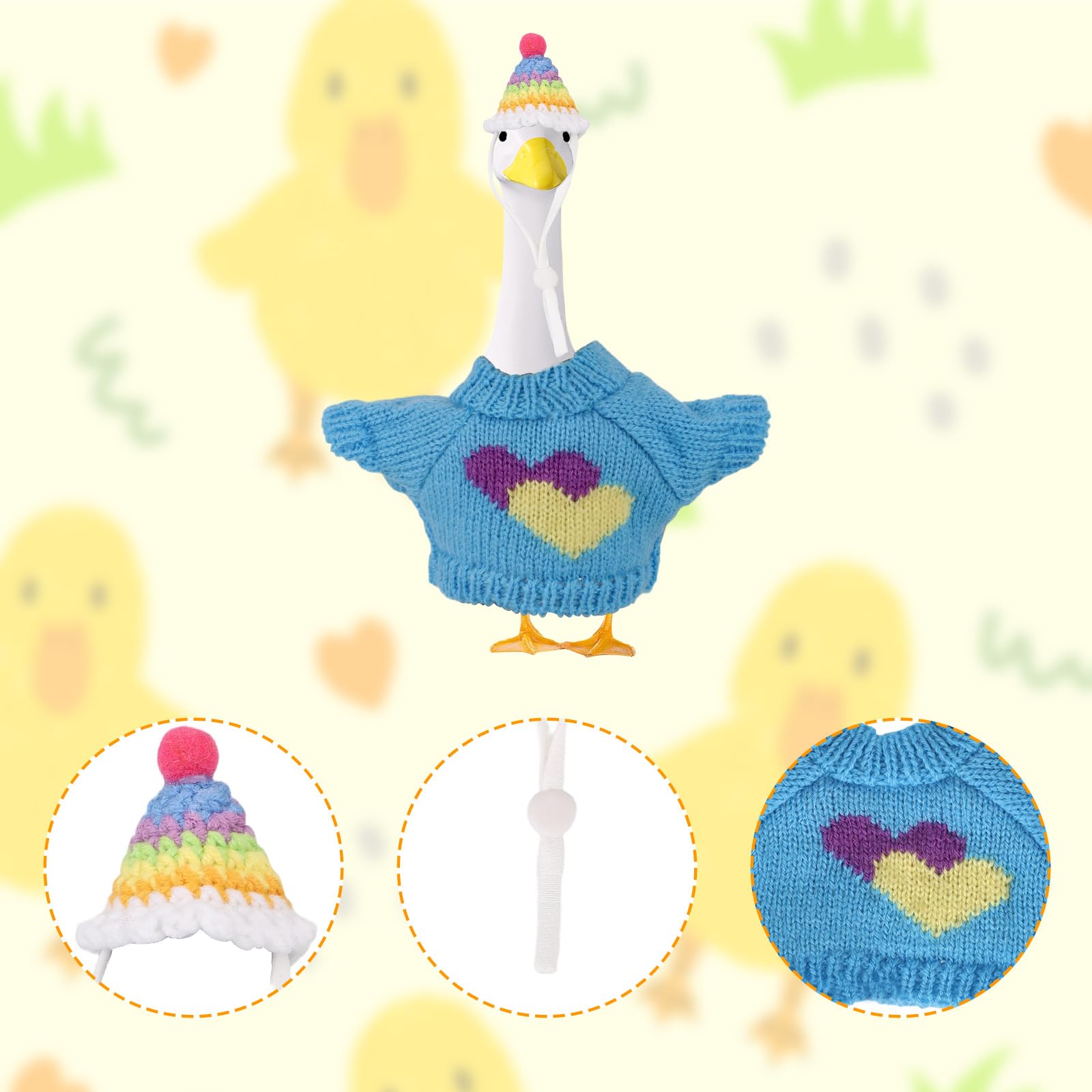 4 Set 7in/17.78cm Desk Goose Outfits, Cute Knitted Shirt Hat Mini Porch Goose Statue Costume for Magnetic Geese Key Holder - Image 3